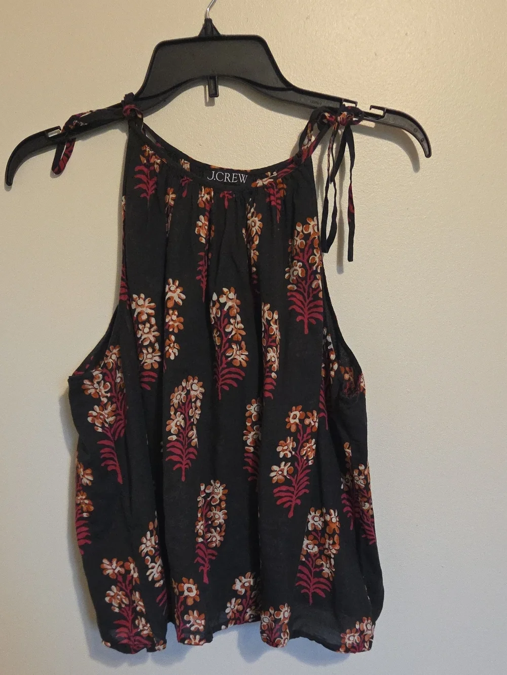 J. Crew Black Floral Tie Blouse